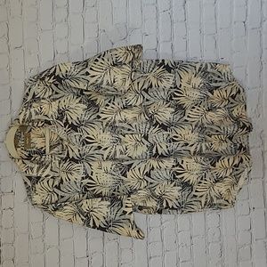 Tan Brown Tropical Print Size XL Wrinkle Free Cotton Mens Short Sleeve Shirt